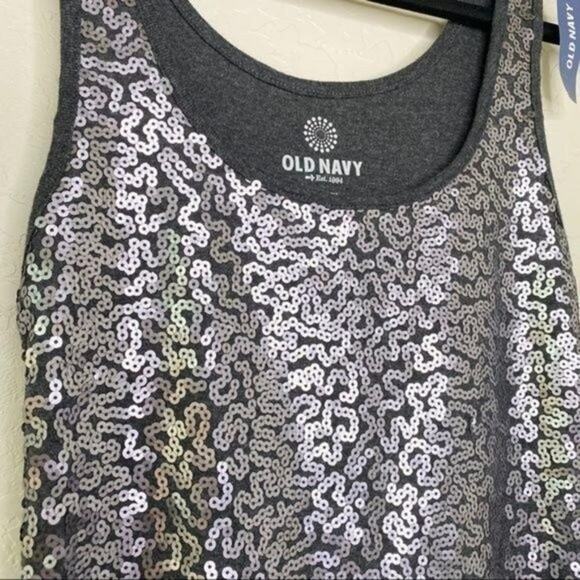 Old Navy NWT Y2K Charcoal Gray Sequin Tank Top Medium - Picture 2 of 7